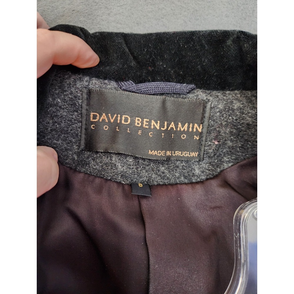 David Benjamin Wool Coat Women 8 Dark Gray Double Breasted Velvet Collar Long - Picture 8 of 10